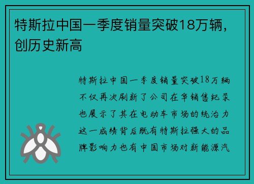 特斯拉中国一季度销量突破18万辆，创历史新高