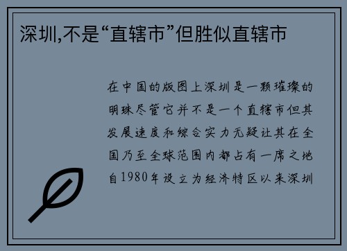 深圳,不是“直辖市”但胜似直辖市