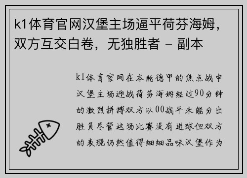 k1体育官网汉堡主场逼平荷芬海姆，双方互交白卷，无独胜者 - 副本