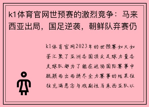 k1体育官网世预赛的激烈竞争：马来西亚出局，国足逆袭，朝鲜队弃赛仍晋级 - 副本