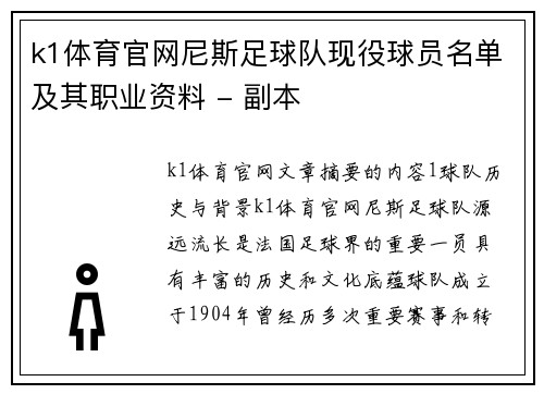 k1体育官网尼斯足球队现役球员名单及其职业资料 - 副本