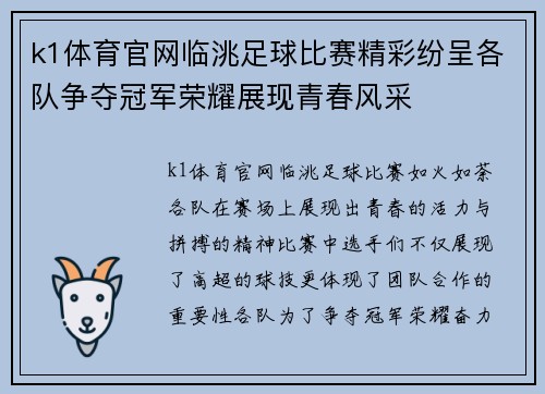 k1体育官网临洮足球比赛精彩纷呈各队争夺冠军荣耀展现青春风采