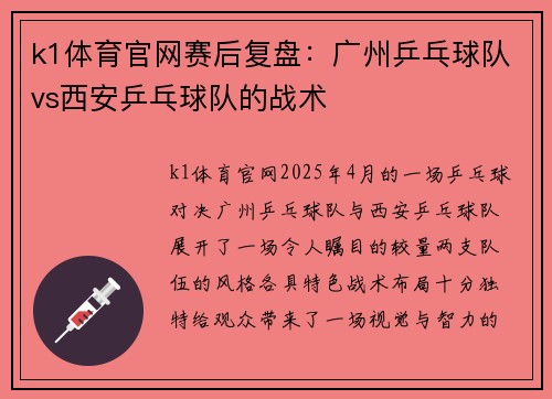 k1体育官网赛后复盘：广州乒乓球队vs西安乒乓球队的战术